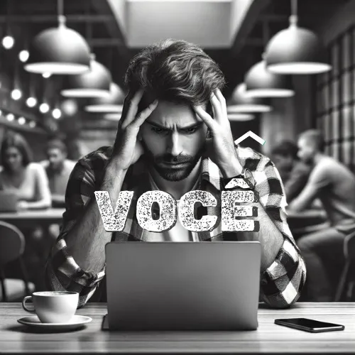 homem frustrado em preto e branco